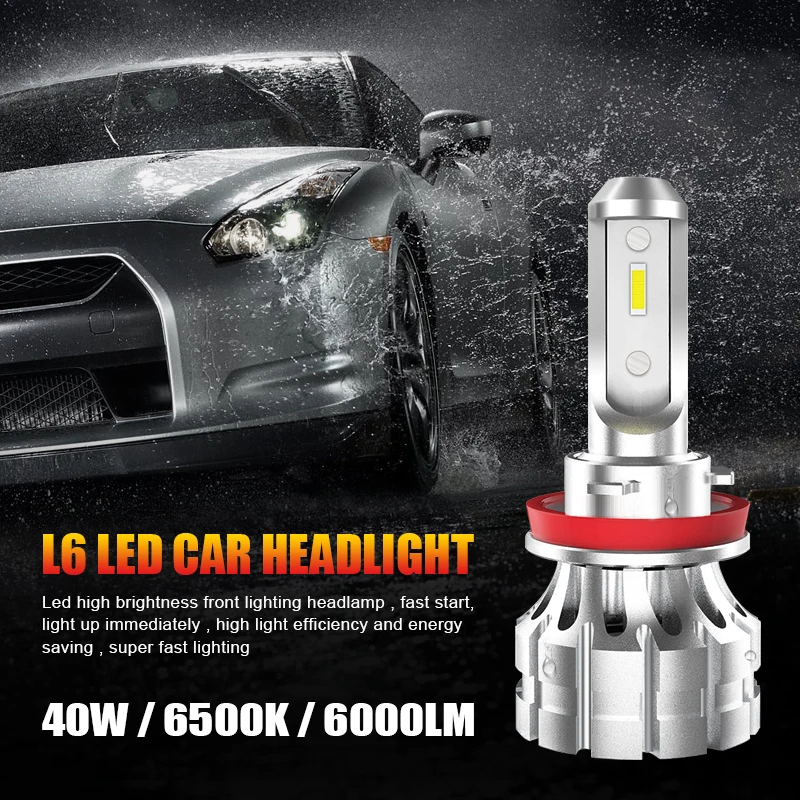 EURS 2 шт. светодиодный лампы L6 Автомобильные фары с чипом CSP H1 H4 H7 H8 H9 H11 9005 9006 лампы для автомобилей 6000lm 40 Вт автомобильный Стайлинг DC12V