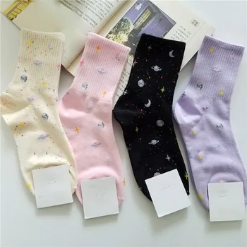

Harajuku Planet Point Yarn Funny Socks Japanese Creative Moon Stars Socks Women Winter Warm Cute Novelty Femme Sokken Meias