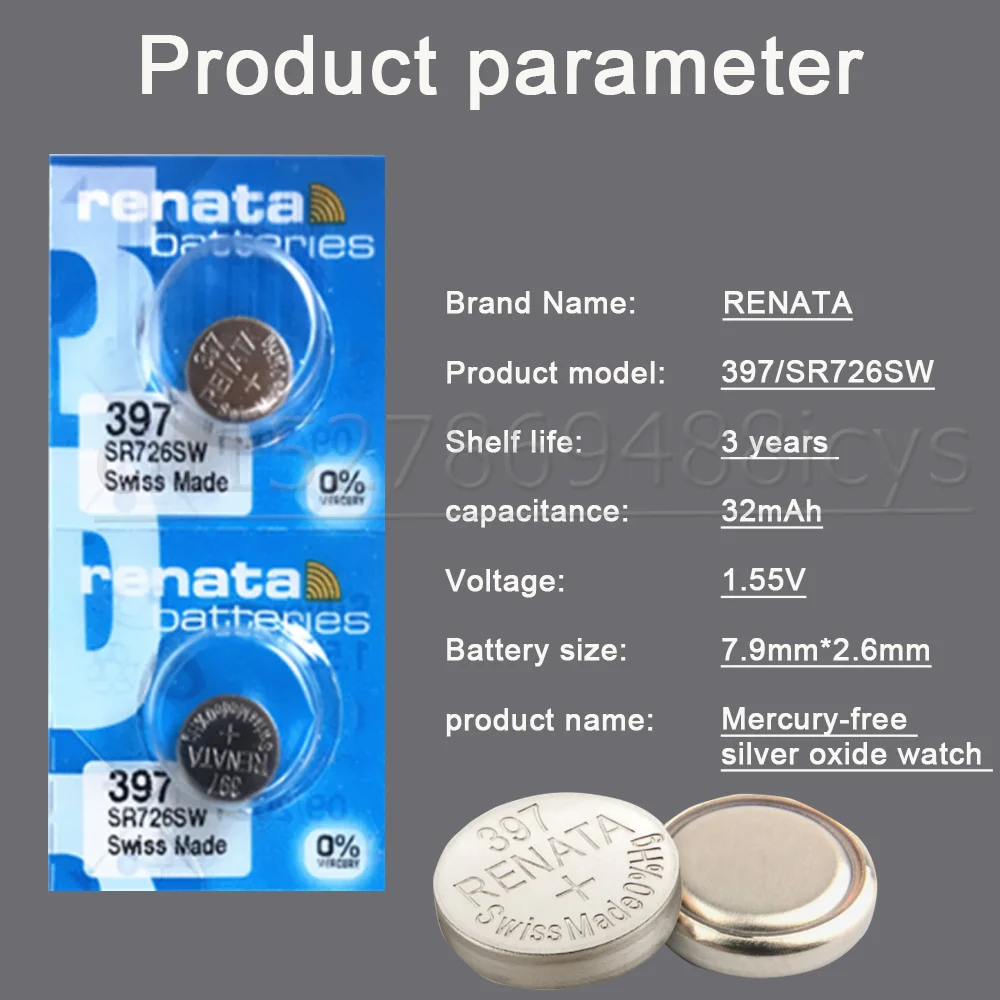 Original RENATA 397 SR726SW AG2 LR726 1.55V Silver Oxide Watch Battery Long Lasting Swiss Made Toys Calculator Button Coin Cell coin cell