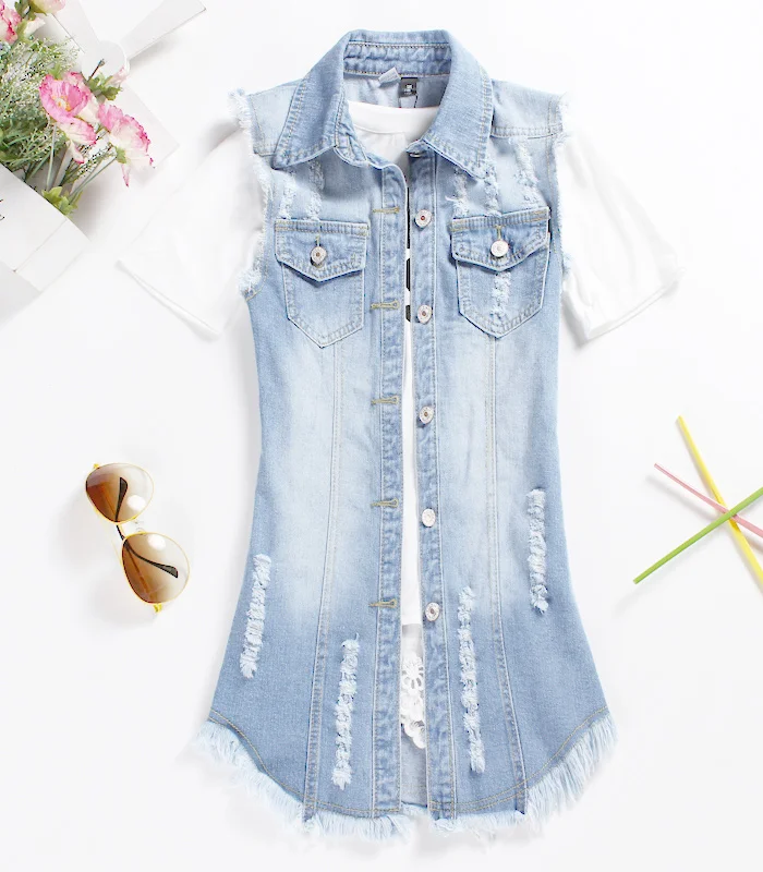 Summer New Women Korean Version Of Large Size Cowboy Jacket Fashion Tassel Ladies Denim Sleeveless Vest Jackets
