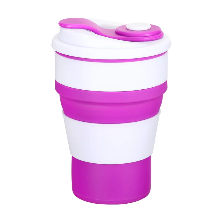 purple 400 мл силиконовые складные кофейные кружки, кружка для отдыха, кофейная чашка для спорта на открытом воздухе, Подарочная чашка для питья с крышками, чашка для воды для путешествий - Цвет: purple