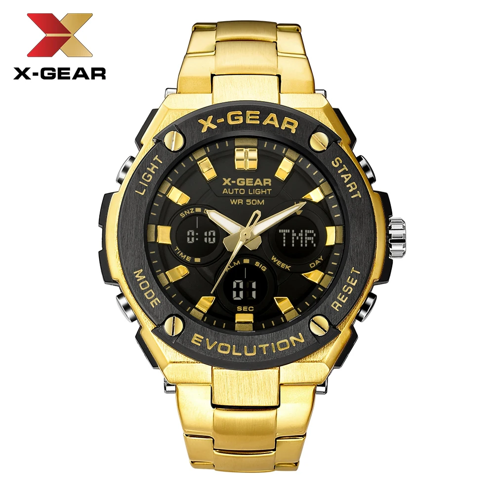 Часы мужские X-GEAR из нержавеющей стали Брендовые спортивные наручные с