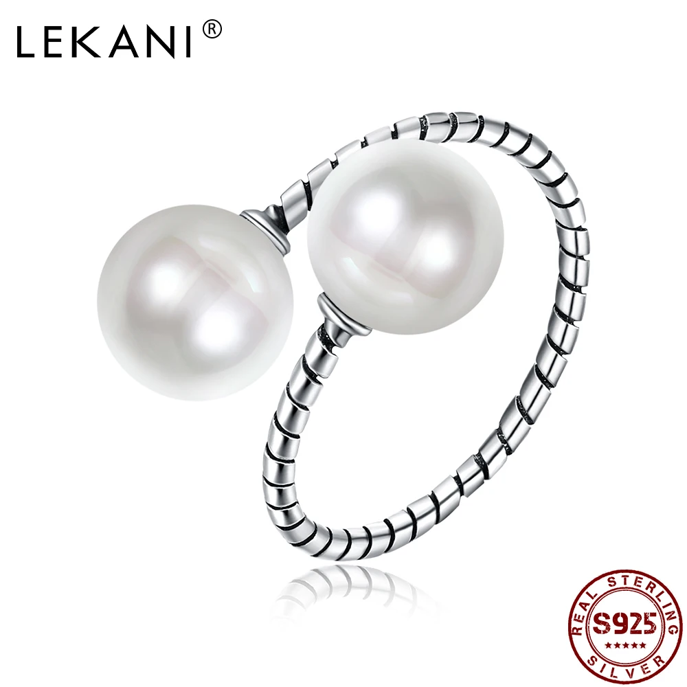 

LEKANI Pearl Woman Ring 925 Sterling Silver Adjustable Ring Romantic Fashion Retro Design Engagement Party Gift for Friends