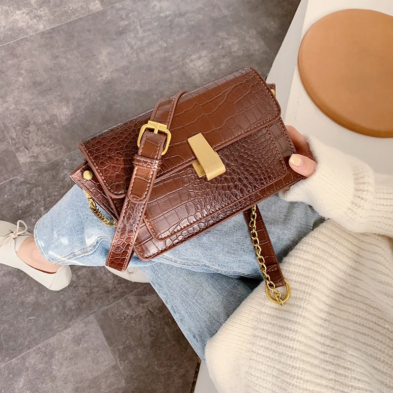 

New Arrival Small CK Bag 2019 Autumn & Winter New Style Fashion Korean-style Fashion Crocodile Pattern Shoulder Oblique Chain Sq