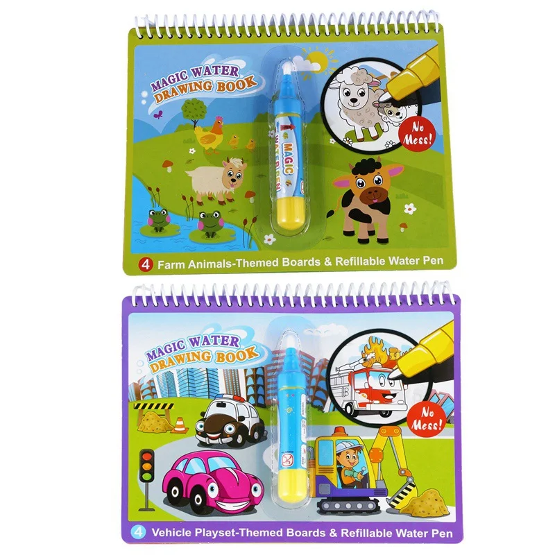 COOLPLAY 2 Pcs Magic Water Drawing Book Coloring Book Doodle with Magic Pen Painting Drawing Board for Kids Toys Toy Birthday Gi COOLPLAY 2 Pcs Magic Water Drawing Book Coloring Book Doodle with Magic Pen Painting Drawing Board for Kids Toys Toy Birthday Gi