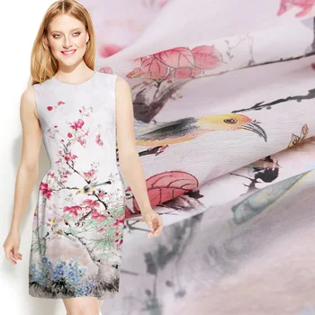 

Real Silk Linen Blended Fabric Birds Printing 118cm*140cm 50% Mulberry Silk 50% Linen