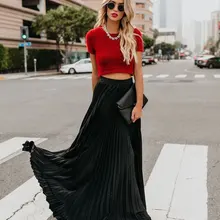 Модная однотонная плиссированная женская юбка с высокой талией, эластичная резинка на талии, макси, длинная богемная пляжная женская юбка, летняя, 5 цветов размера плюс