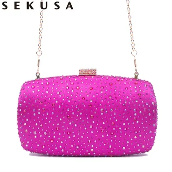 

SEKUSA ladies evening bags diamonds luxury clutch bags female long chain handbags