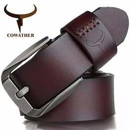 COWATHER cowhide genuine leather belts for men brand Strap male pin buckle vintage jeans belt 100-150 cm long waist 30-52 XF001 leather belt