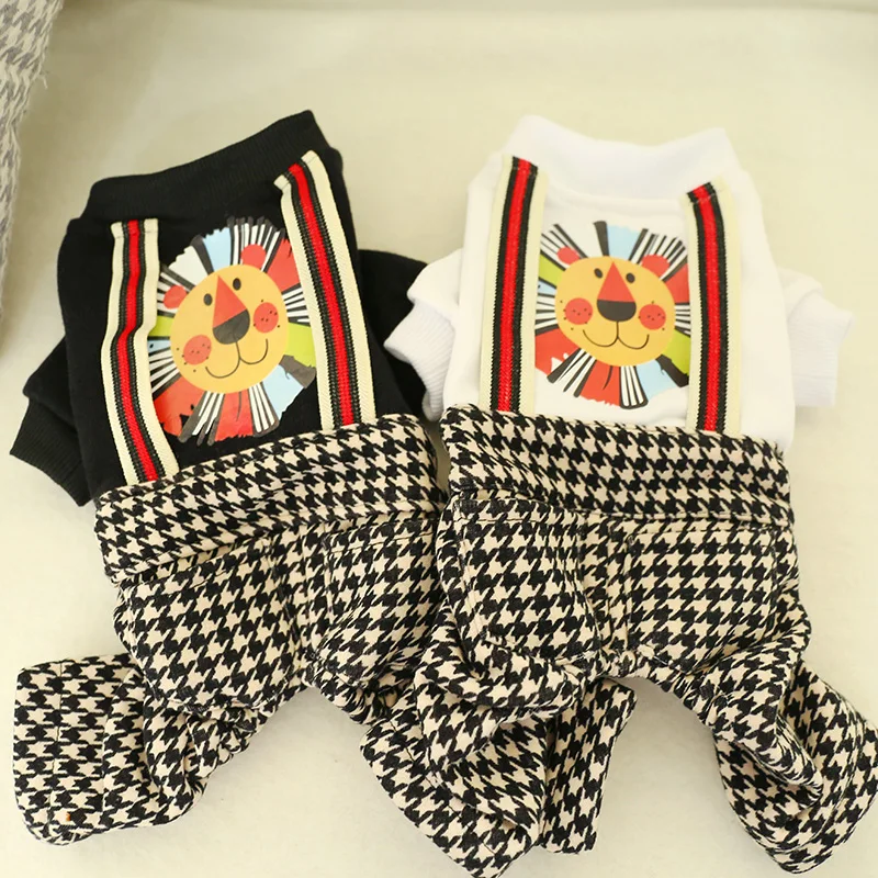 千鸟格狮子背带裤1