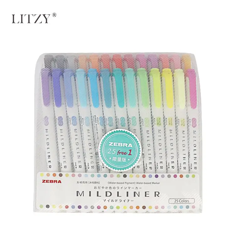 

25 Color Japanese Zebra Mildliner Set Double Headed Highlighter Pen Mild Drawing Art Marker Pens Zebra Mild Scribble Stationery