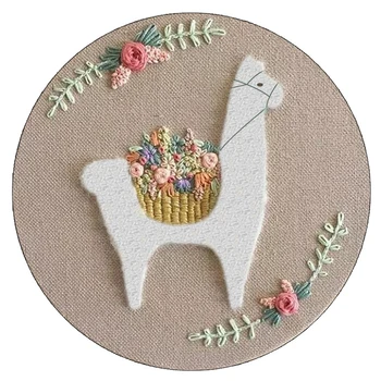 

DIY Knitting Wool Rug Hooking Kit Handcraft Woolen Embroidery Creative Gift with 15 x 15cm Embroidery Frame Punch Needle -Alpaca