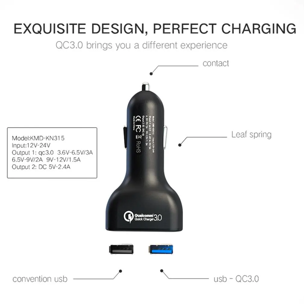 Автомобильное зарядное устройство Quick Charge 3,0 с двумя USB, светодиодный дисплей, автомобильное зарядное устройство, адаптер A, быстрая зарядка для смартфонов и планшетов
