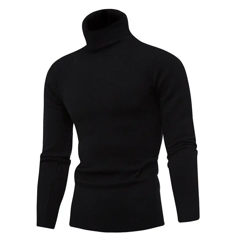 Мужская водолазка вязаный свитер хлопок длинный рукав Slim Fit Осень Зима Верхняя одежда однотонный черный белый темно синий серый M-2XL