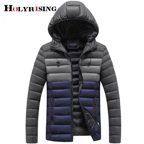 Holyrising модная зимняя новая мужская повседневная Парка хлопковая теплая хлопковая куртка с капюшоном зимние пальто Мужская на подкладке пальто 18956-5 - Цвет: Темно-серый