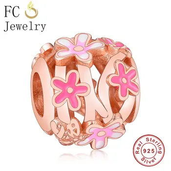 

FC Jewelry Fit Original Brand Charm Bracelet 100% 925 Silver Rose Gold Pink Enamel Daisy Honeybee Bead For Making Berloque NEW