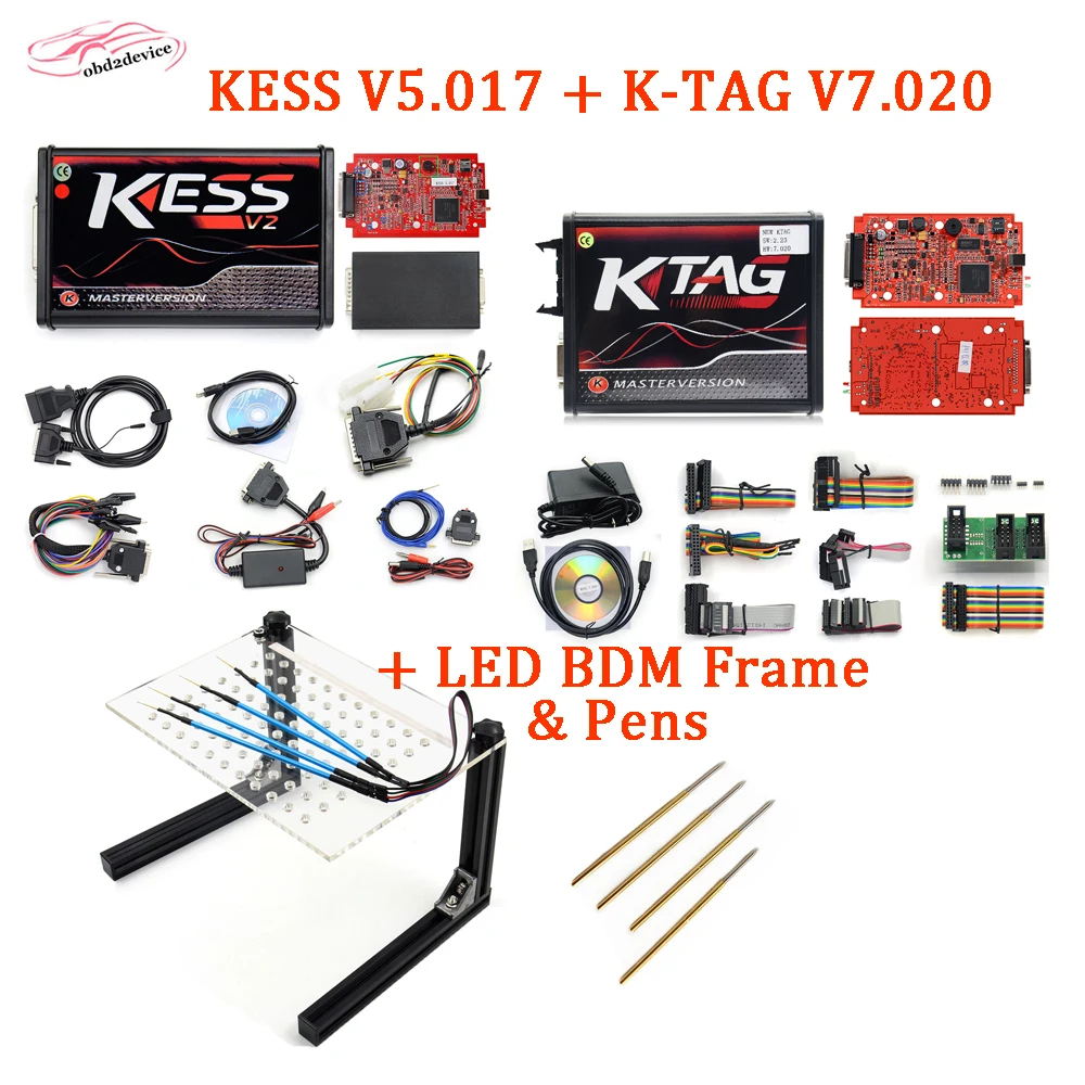 KESS V2 Online No token limited V2.47 V5.017 EU Red ECM free titanium KTAG V7.020 KESS 4 светодиодный программатор ECU светодиодный BDM Адаптеры 22 шт - Цвет: KESS KTAG frame