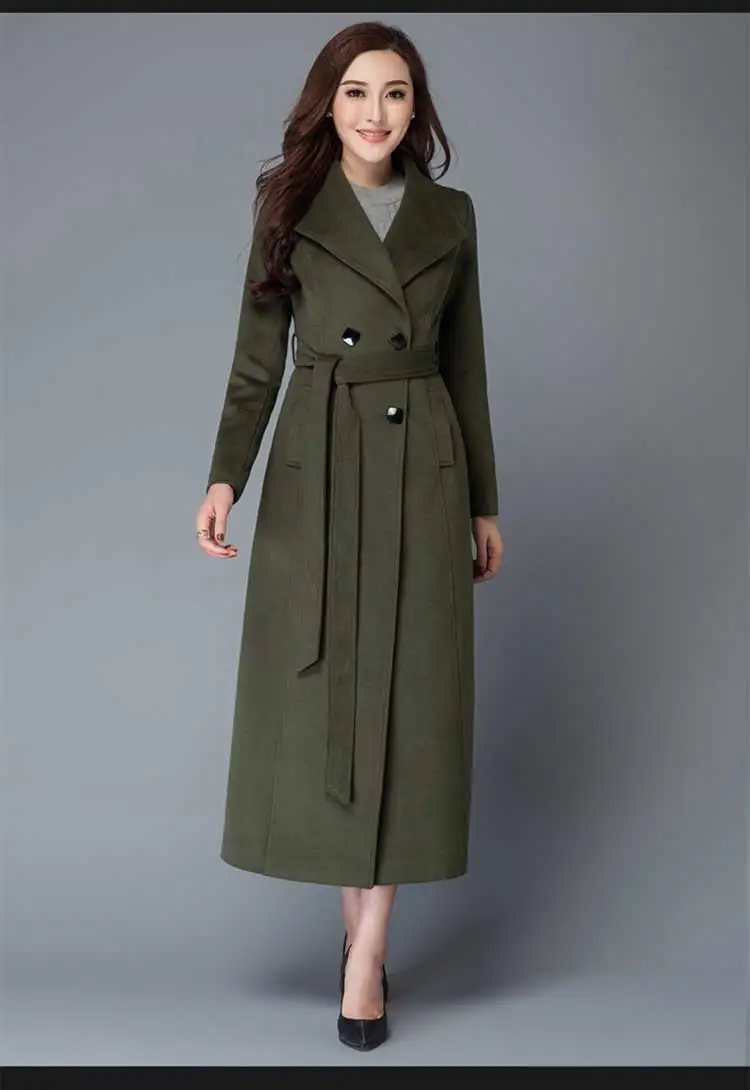 Winter Woman Coats Autumn and Winter New Lapel Thickening Women Long Coat Fashion Red Slim Woolen Coat Female Jacket