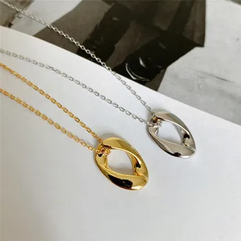 

RUIYI Real 925 Sterling Silver Women Minimalist Geometric Pendant Necklace Female European Curb Chain 18K Gold Cool Chic Chokers