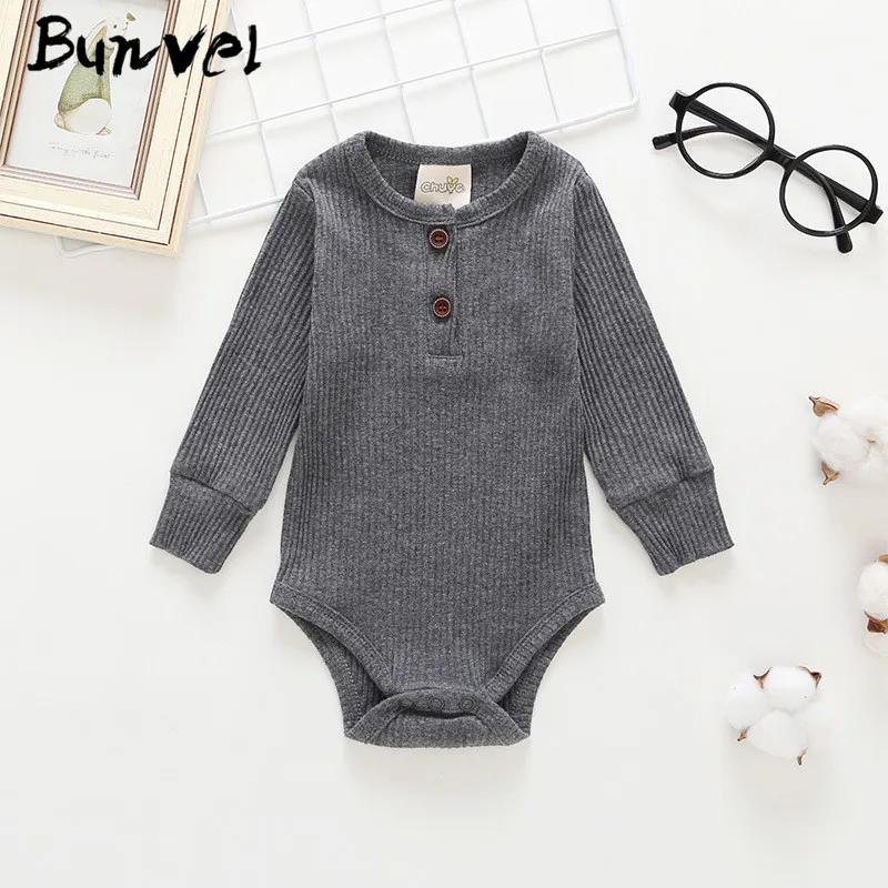 bunvel Toddler Rompers Kids Baby Girls Button Bodysuit Romper Autumn Winter Long Sleeve Bodysuit Rompers Outfits Clothes - Цвет: Серый