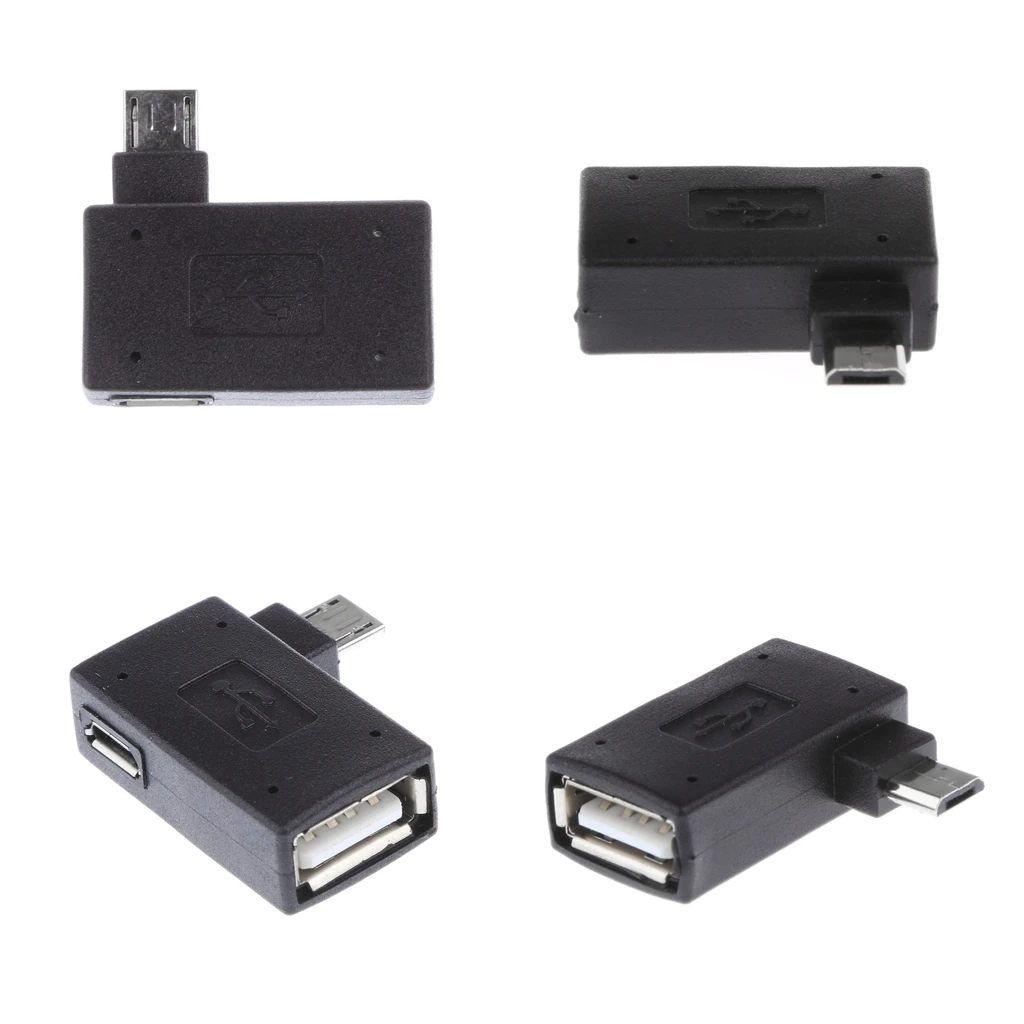 4Pcs 90 Degree Angle Micro USB 2.0 OTG Host Adapter M To F With USB Power