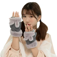 Sparsil, женские зимние замшевые толстые теплые варежки на пол пальца, теплые перчатки с сенсорным экраном из искусственного кроличьего меха, женские перчатки без пальцев