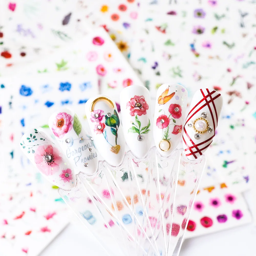 

2021 Hot Nail Art Flower Stickers, Watercolor Ink Floral Butterfly Nail Stickers 24 STZ707-730 Set Stickers on Nails