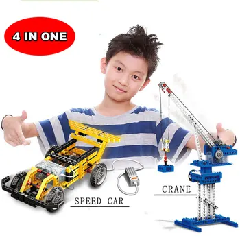 

WANGE 4 in 1 Electronic Power Machinery Blocks DIY Creative Blocks Racing Car Toys Educational Building Block for Children 1401