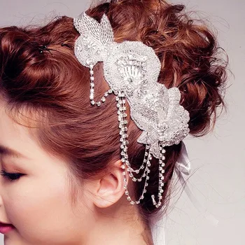 

Pearl Bridal Headbands With Ribbon Crystal Hair Head Chain Vintage Wedding Headpieces Tiaras Bride Headband Accessories