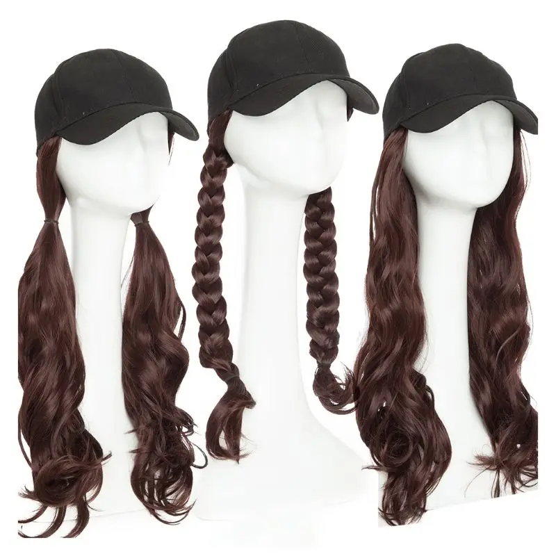 Женский цельный парик бейсбольная шляпа с длинными вьющимися большими волнами парики