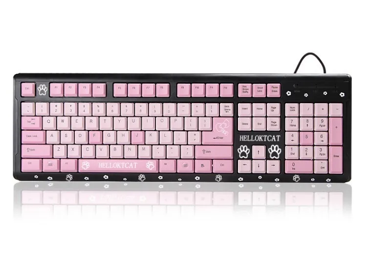 Bonito dos Desenhos Presente do Amor da Menina Teclado para Computador Usb com Fio Preto Animados Kitty Teclado kt Gato Olá