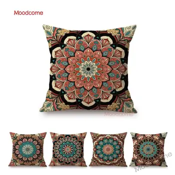 

Dark Gray Mandala Ethnic Style Buddhism Art Sofa Decorative Throw Pillow Cover Floral Pattern Cotton Linen Nordic Cushion Cover