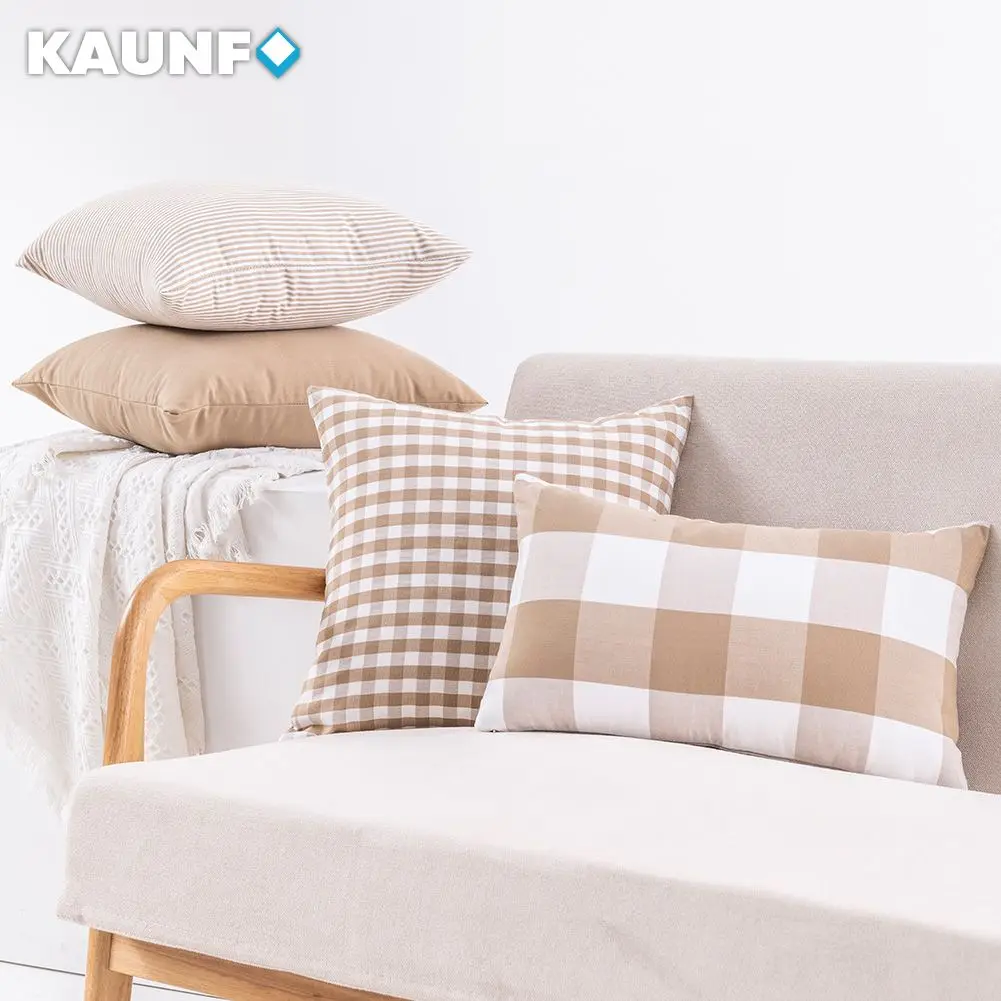 KAUNF Farmhouse Buffalo Check Plaid Throw Pillow Covers Decorative Christmas Cushion Covers Cotton Linen Pillowcase Home Decor