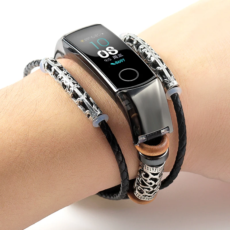 Браслет для HUAWEI HONOR Band 5 4 Кожаный ремешок металлическая отделка из нержавеющей стали для HONOR Band 5 Аксессуары сменный ремешок - Color: 7780