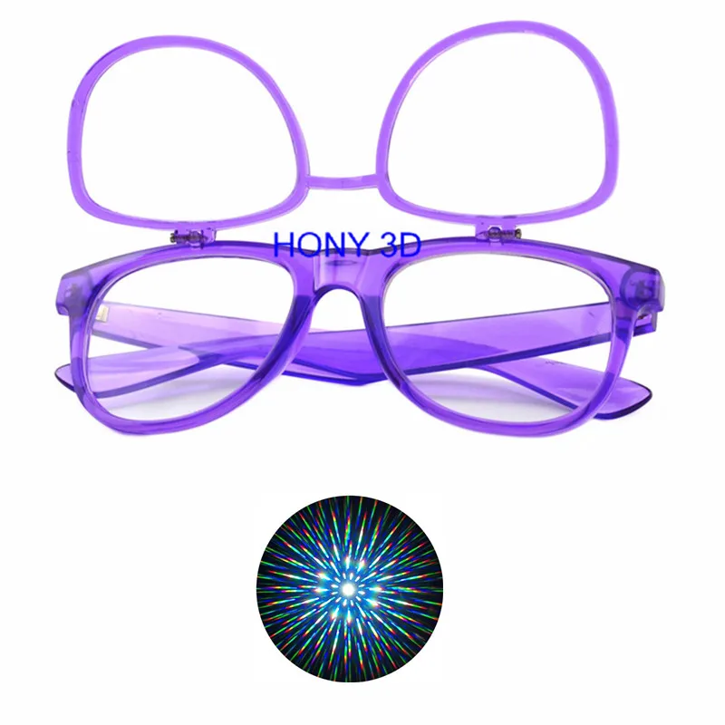 1pcs Clip On/Double 13500 Lines/Spirals Fireworks Rainbow Glasses,3D Clip-on/Flip UP Ultimate Prism Diffraction Gratings Glasses 