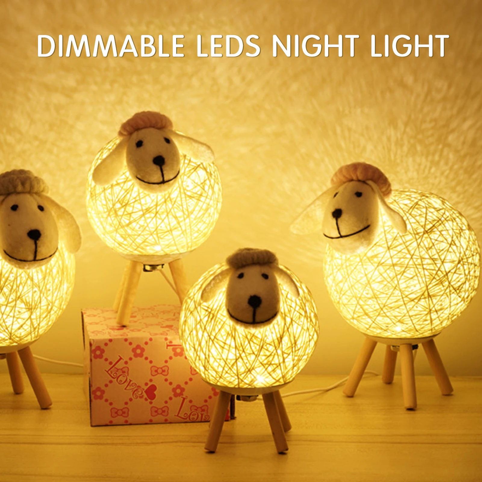 Dimming LEDs Night Light for Kids Cute Sheep Remote Controller Yarn-ball Lampshade Moon Lamp Nursery Lamp USB Baby Night light