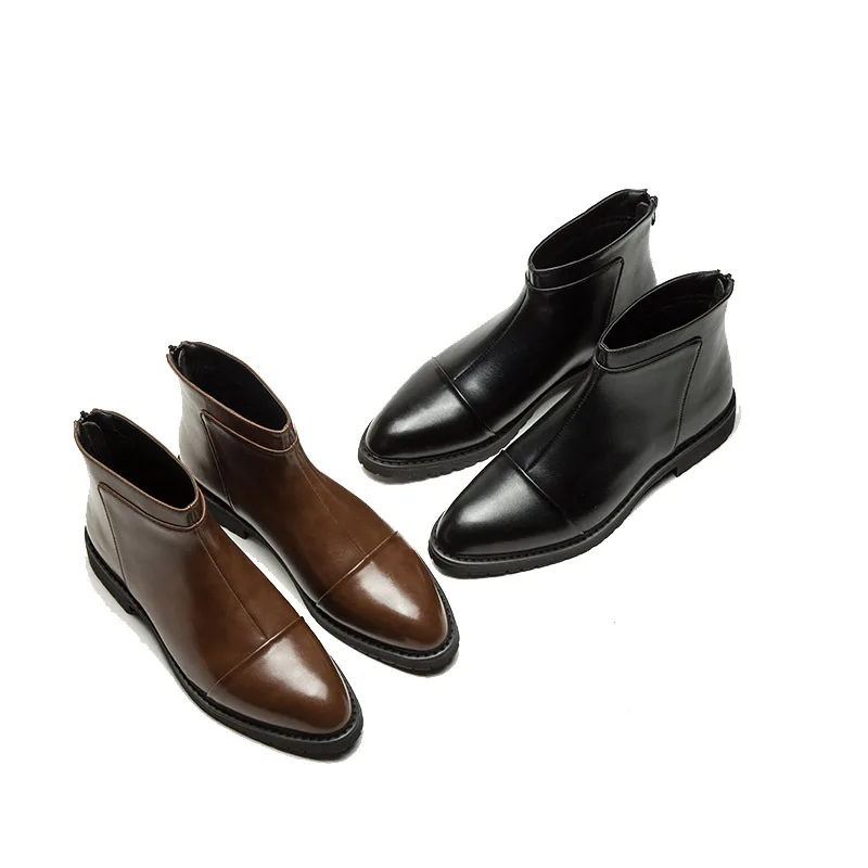

Korean-style Simple Casual Men's Boot England Leather Boot Pointed-Toe Large Size Business Short Boots 48 Model 78093
