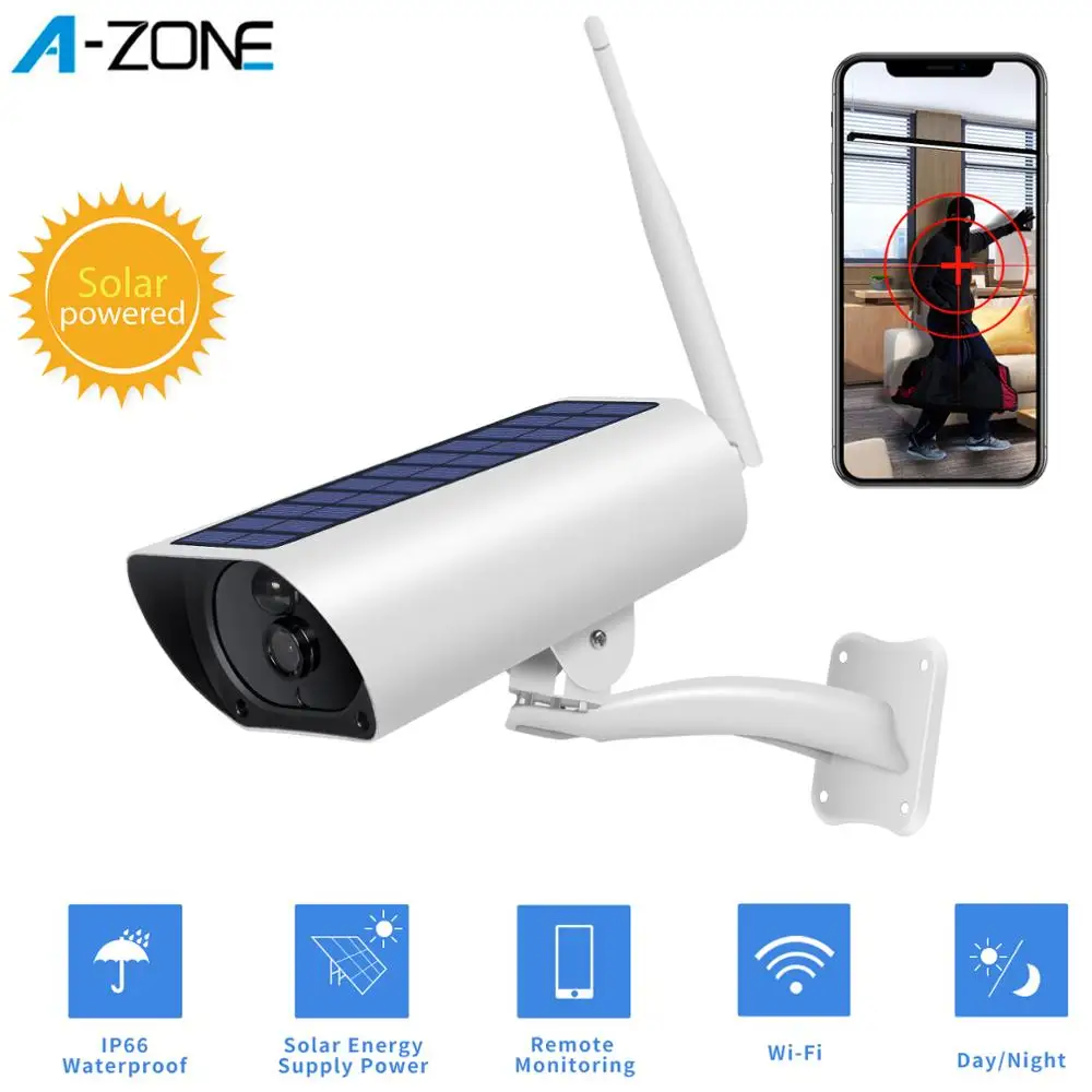 A-ZONE Солнечная Wifi камера 1080P CCTV наружная ip-камера наблюдения ночного видения