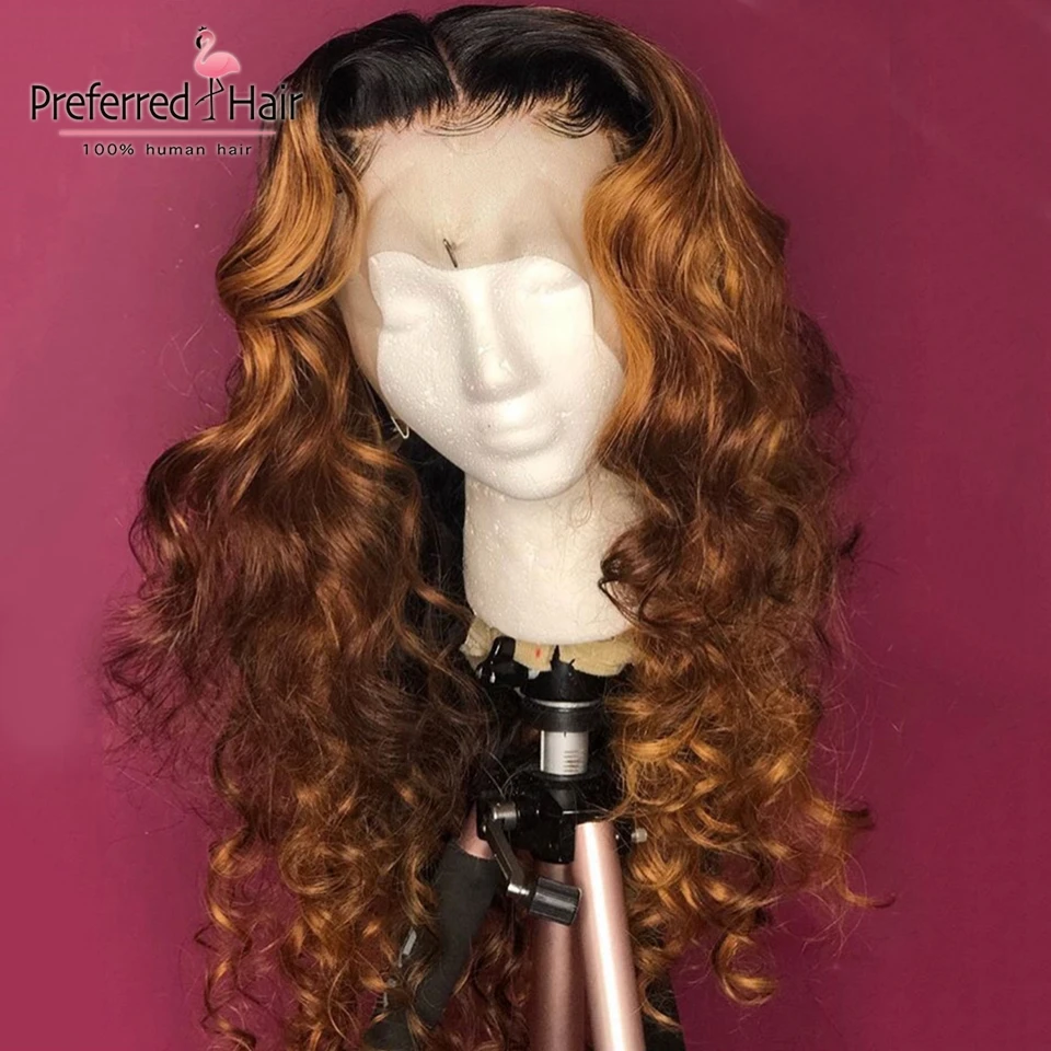 Предпочтительный Омбре коричневый человеческие волосы парик бразильский Remy 13x6 кружева передний парик предварительно выщипанный 360 кружевных фронтальных париков для черных женщин