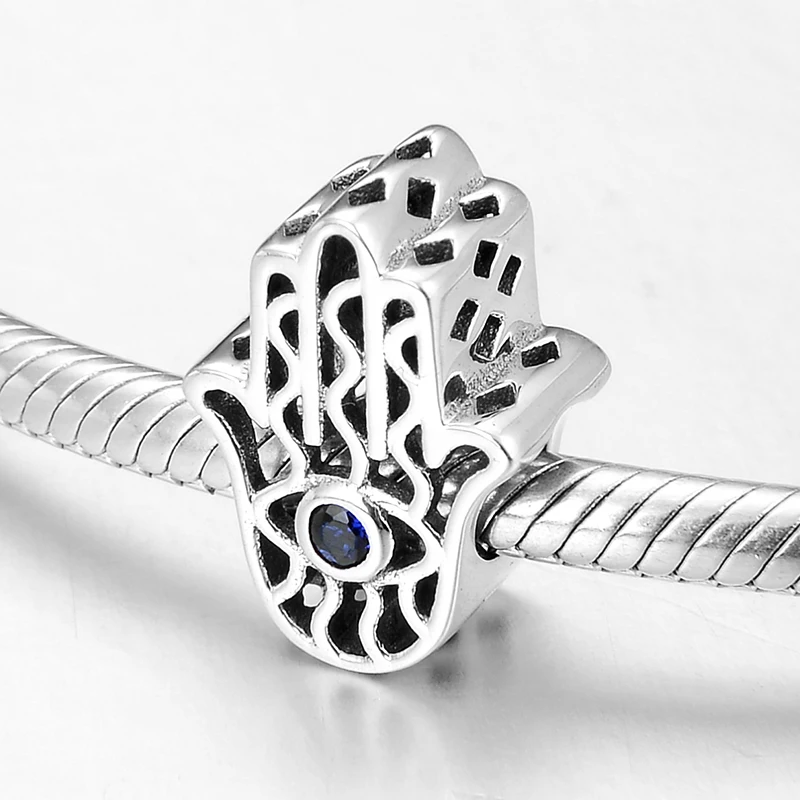 925 пробы Серебряные бусы Fatima Blue Eye, подходят для оригинальных браслетов Pandora, женские и мужские ювелирные изделия