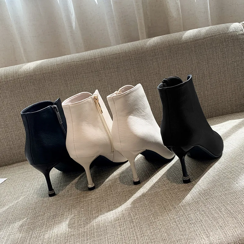 Winter Leather Martin Boots Women'S Shoes Plus Velvet To Keep Warm For Women Side Zipper High Heel Snow Boots Cotton Boots