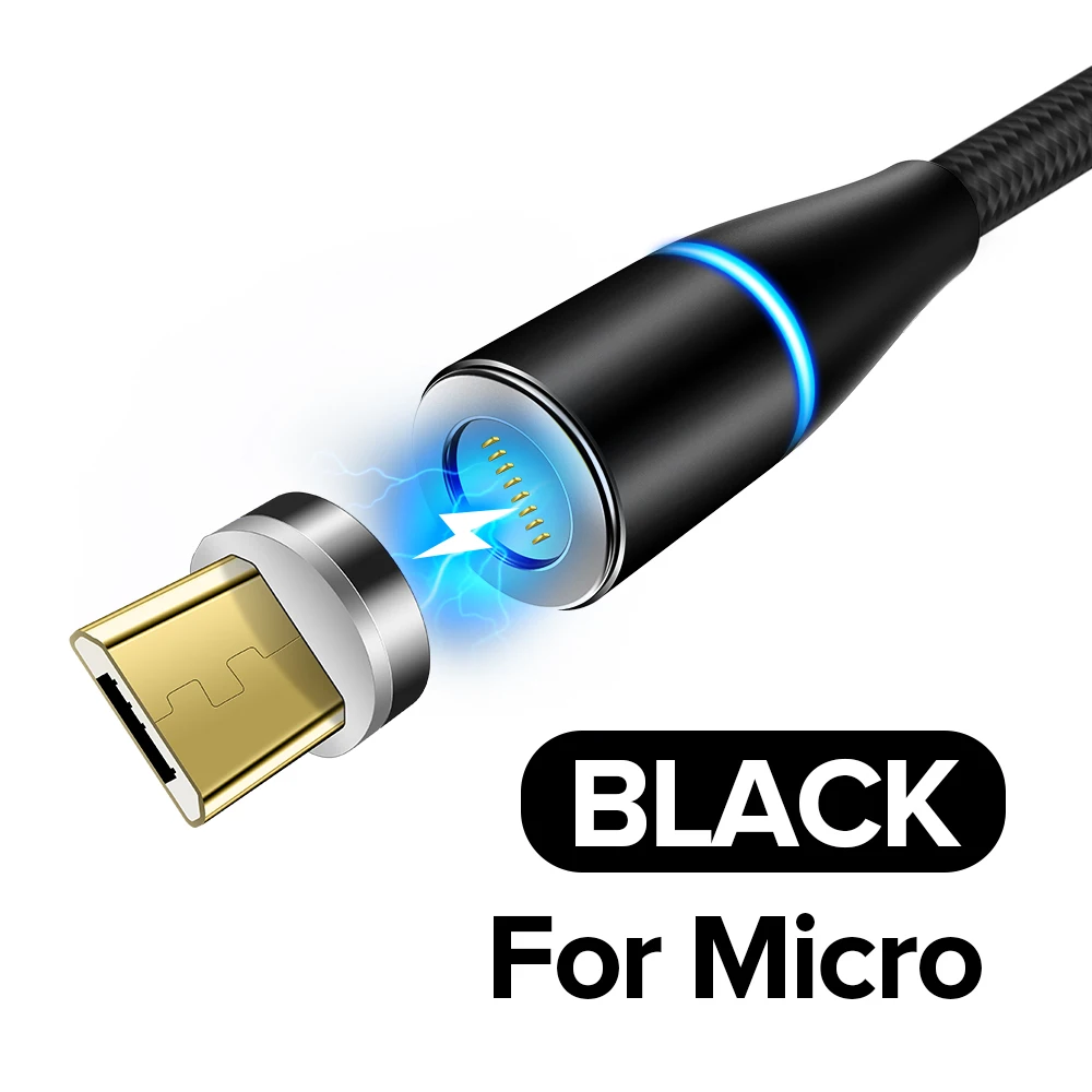 2 м Магнитный Micro USB кабель USB C 3A адаптер быстрой зарядки для iPhone samsung XiaoMi зарядное устройство магнит Быстрая зарядка type C шнур - Цвет: Black For Micro