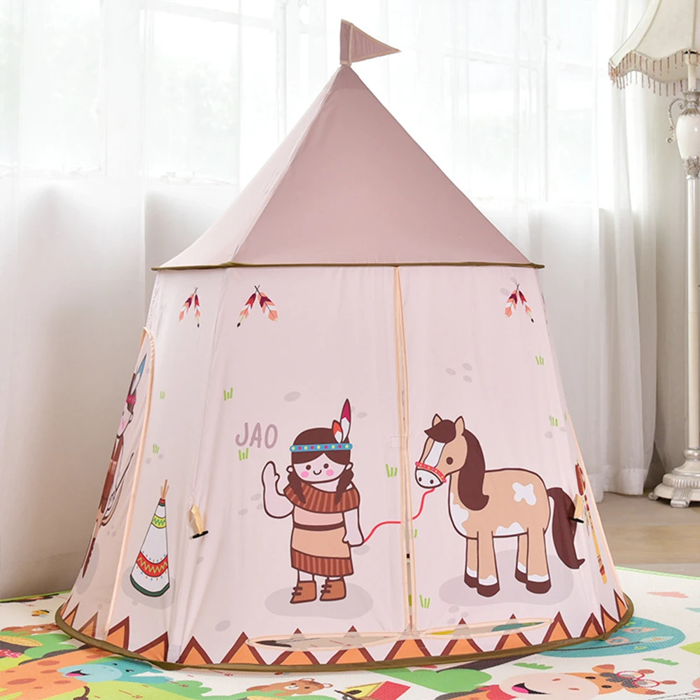 1,23 м детская палатка Tipi индийский мультяшный круглый низ детская игровая палатка портативная Принцесса замок игровой домик висячий флаг детские палатки