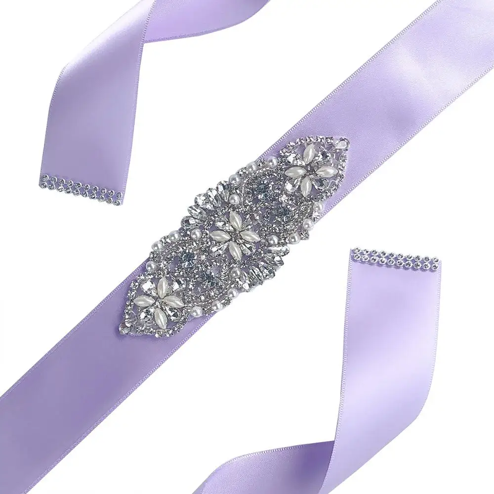 Light Purple JaneVini, стразы, пояс на ленте, элегантный, для невесты, свадьба, пояс на талию, жемчуг, кристалл, бисер, для женщин, для выпускного, вечерние, платья, ремни, пояса - Цвет: Light Purple