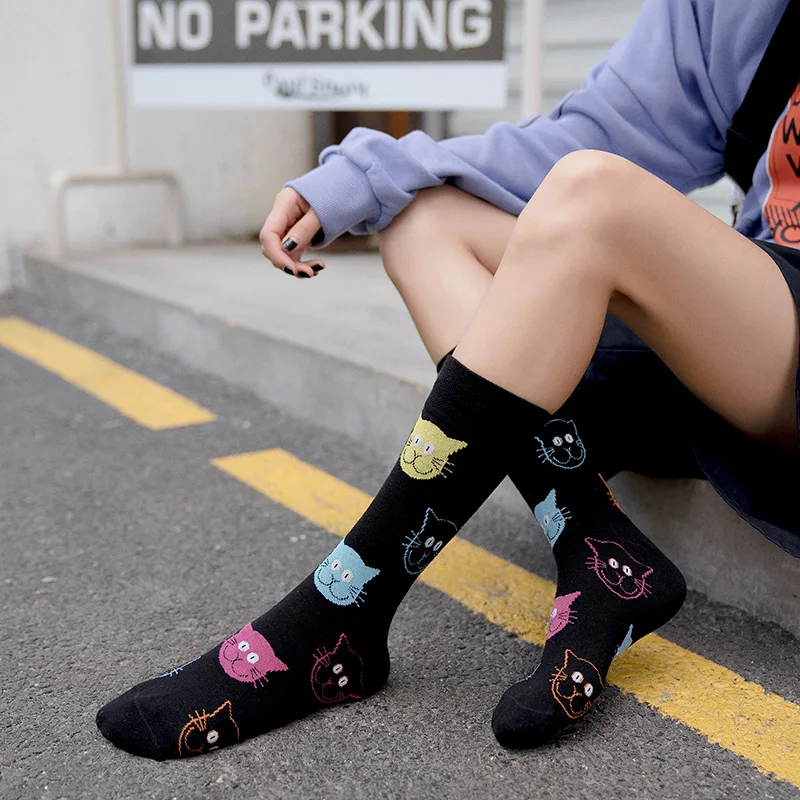 Корейский стиль, модные уличные хип-хоп носки в стиле Харадзюку, унисекс, забавные мужские носки, счастливый скейтборд, мультяшный Кот, собака, женские носки, сохраняющие тепло