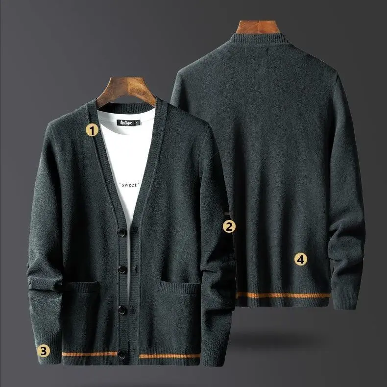 

Men's autumn new knitted sweater cardigan fashion handsome sweater contrast color knitted outer men's sweater