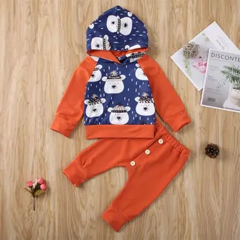 

Fashion Casual Newborn Baby Boy Bear Print Hoodies Top Long Pants Outfits Clothes Tracksuit