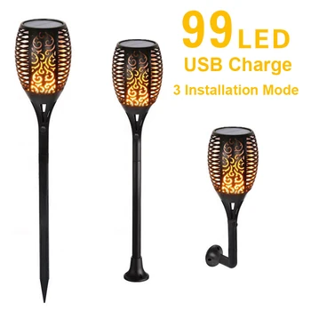 

Trueflame Usb Solar Torch Light With Flickering Flame Outdoor Wall Lamp Garden Courtyard Lawn Ground Decorative Landscape Lampp