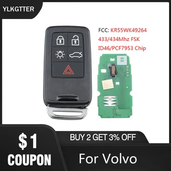 

YLKGTTER 5 Button Remote Smart Car Key Fob for Volvo XC60 S60 S60L V40 V60 S80 XC70 with 434Mhz ID46 Chip & KYDZ Uncut Blade