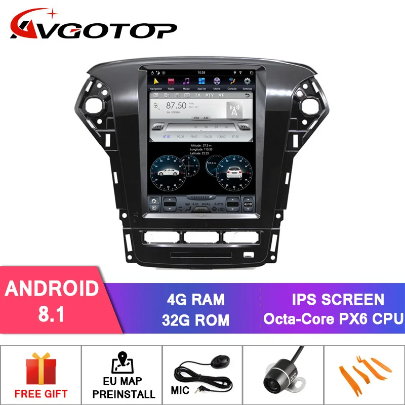AVGOTOP Android 8,1 Tesla автомобильный gps-навигация, dvd-плеер для FORD MONDEO 2011-2013 6 ядер+ 4G+ 32G ips экран